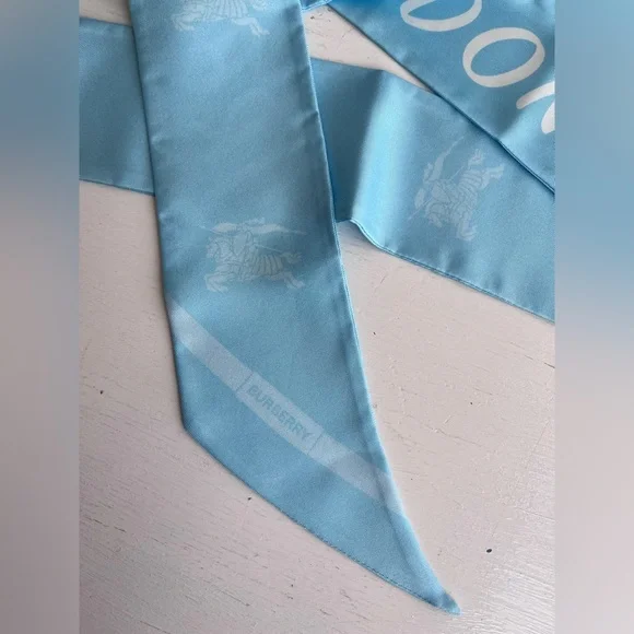 BURBERRY Skinny Silk Scarf- Topaz Blue - Picture 12 of 13